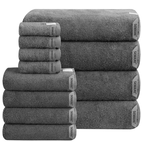 SEMAXE 12-Piece Family Bathroom Towel Set - 100% Cotton, 4 Bath Towels, 4 Hand Towels, 4 Washcloths, Ultra-Soft and Super Absorbent, Lighter Weight