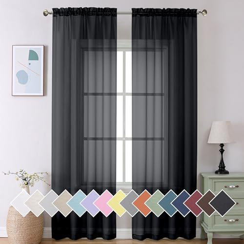 Aiyufeng 2 Panels Extra Long Sheer Window Curtains 120 Inches Length, Elegant Window Voile Panels/Drapes/Scarf/Treatment/Backdrop for Living Room Wedding Party Home Decor (40W x 120L inches, Black)