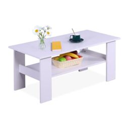 Relaxdays coffee table, HWD: 53.5x100x50 cm, living room table with storage shelf, modern sofa table, white