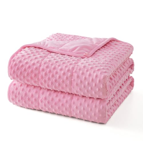 "Topcee Weighted Blanket for Adults (15lbs 60""x80""), Minky Dots Heavy Blanket for 140-160lbs Sleeping, Soft, Cozy and Cooling Weighted Throw Blankets, Machine Washable, Pink"