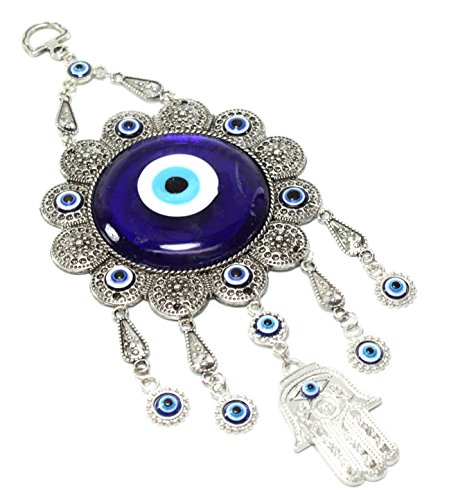 We pay your sales tax Turkish Blue Evil Eye (Nazar) Amulet Wall Hanging Home Decor Ornament Protection Good Luck Blessing Gift (Flower Hamsa)