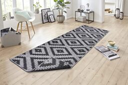 NORTHRUGS Malta Indoor and Indoor Rug, 80 x 350 cm, Reversible Rug, Weatherproof, Geometric Pattern for Balcony, Patio, Garden, Conservatory, Living Room Rug, Waterproof, in Night Silver, 105461-80