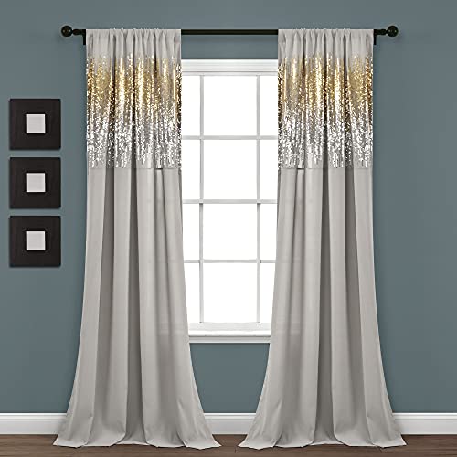 "Lush Decor Shimmer Sequins Window Curtain Panel Pair, 84"" L x 42"" W, Gray & Gold"