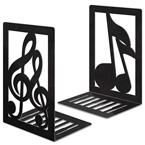 JINIHFW Book Ends,Metal Bookend,Bookend Decorative Heavy Book Ends for Shelves, Home Decorative Bookends for Heavy Books,Non-Skid Musical Note Bookshelf Holder