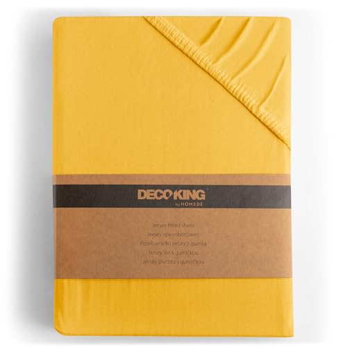 DecoKing Fitted Sheet Emperor 100% Combed Cotton Soft Jersey Bed Sheet 180x200-200x200 cm Yellow Amber