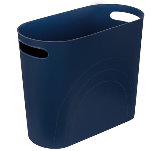 rejomiik Small Bathroom Trash Can, 3.5 Gallon Slim Garbage Can, Navy - Plastic Waste Basket with Handles for Bathroom, Bedroom, Dorm, Kitchen, Office and Narrow Spaces