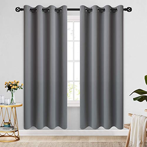 COSVIYA Grommet Room Darkening Curtains 72 inch Length 2 Panels,Thick Polyester Light Blocking Insulated Thermal Window Grey Curtain Drapes for Bedroom/Living Room,52x72 inches