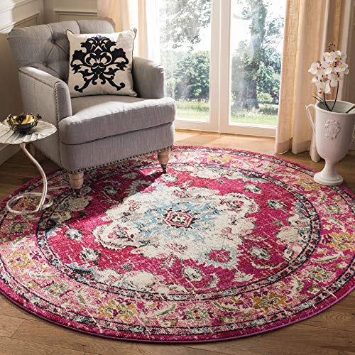 SAFAVIEH Boho Rug for Living Room, Dining Room, Bedroom - Monaco Collection, Short Pile, in Pink and Multi, 200 x 200 cm