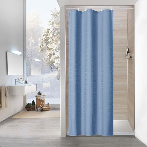 MitoVilla Blue Small Stall Shower Curtain 36 x 72, Half Size Fabric Narrow Shower Curtains for Bathroom Decor, 36 inch Weighted Shower Curtain Set, Moonlight Blue