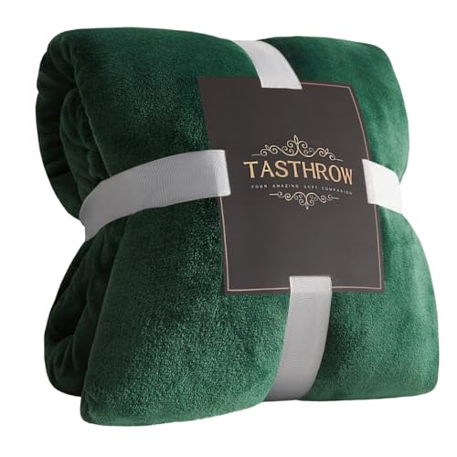 TASTHROW Large Flannel Fleece Throw Blanket, 50??70 Inch - Cozy Lightweight Thick Blanket - All Seasons Suitable for Women, Men and Kids (Two Pack, DarkGreen)