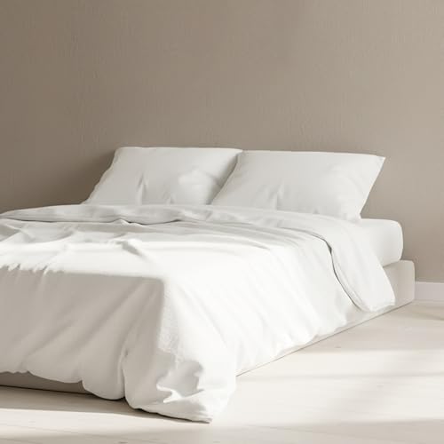 The Linen Company NY Eucalyptus Bedding – Tencel Double Cover with BCI Cotton Blend, Ultra-Soft, Breathable Percale, Skin-Friendly, Lightweight, Temperature-Regulating (White)
