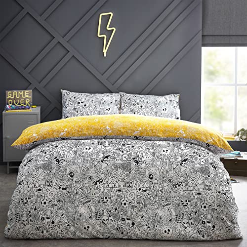 Style Lab Doodles Duvet Cover Set, White/Black, Single