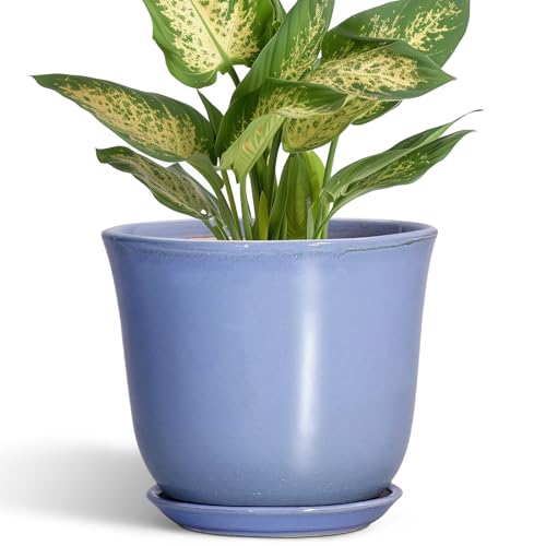 SUNPOTFOR Ceramic Plant Pots, 5.6 Inch Plant Pot for Indoor, Purple-Blue - Round Planters with Drainage Hole and Saucer, Modern Orchid Succulent Pots, Patio Room Decor, House Warming Gifts