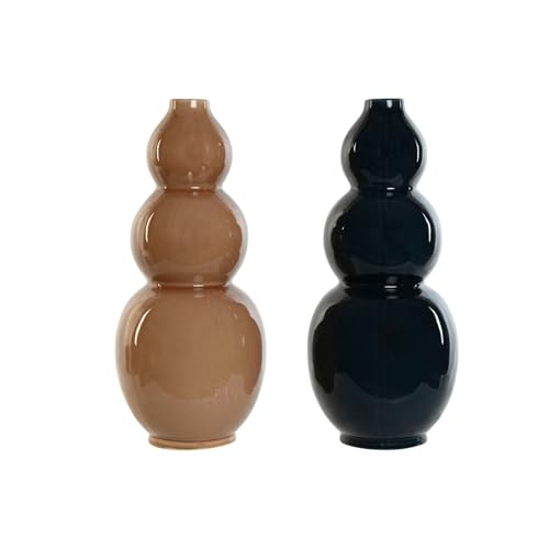 Home ESPRIT Vase Blue Brown Porcelain 19 x 19 x 45 cm (2 Units)