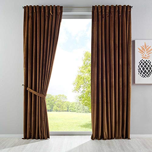 Gardinenbox Milano 20357 Blackout Curtain Velvet Opaque Tab Tape Drawstring Blackout Can Be Shortened 2 Pieces H x W 280 x 135 cm Brown