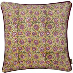 Paoletti Chedworth Polyester Filled Cushion – Luxury Floral Cotton Velvet Piped Decorative Pillow (Gold/Rose – 50x50cm)