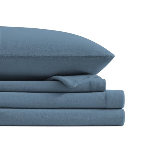 Petrichor Flannel Fleece Queen Size Sheet Set Blue ??? Ultra Soft Anti-Static Plush Bedding, 4 Piece (1 Fitted Sheet, 1 Flat Sheet, 2 Pillowcases)