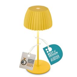 BRILONER - Riffle Mini Rechargeable LED Table lamp IP44 with Light Edge, 8.5x20 cm, Touch, Replaceable Battery, LED Light, Battery Table lamp, Bedside lamp, German Design Award Winner 2025, Yellow