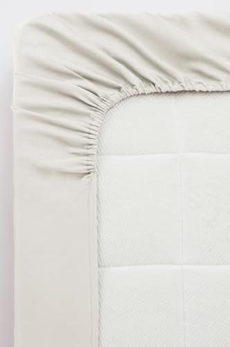 Jotex Zack Satin Fitted Sheet Exclusive Satin Made from Organic Cotton GOTS Certified Fitted Sheet with Elastic Band - Beige, 180 x 200 cm