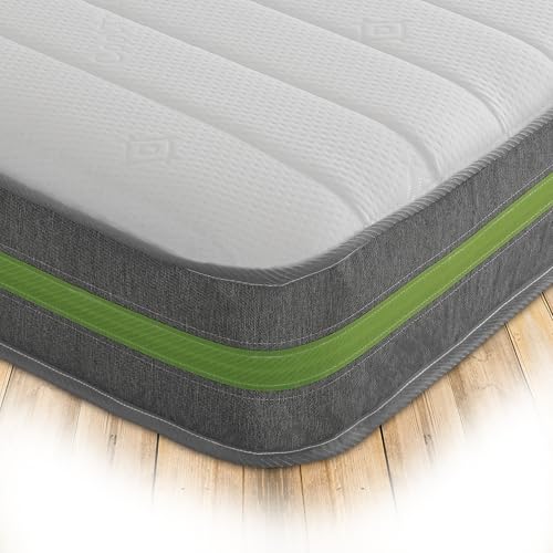 Starlight Beds Horizon Harmony, Sprung Small Single Memory Foam Mattress. Deluxe Value Small Single Mattress, Soft, 8 Inch Deep (Grey/Green) (2ft6 x 6ft3)