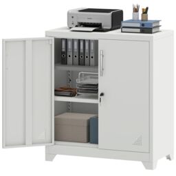 YITAHOME Office Storage Cabinet, Metal Office Storage Cupboard with 2 Adjustable Shelves, Lockable Filing Cabinets with Ventilation Holes for Home Office Garage Gym School, White, 80 x 40 x 90cm