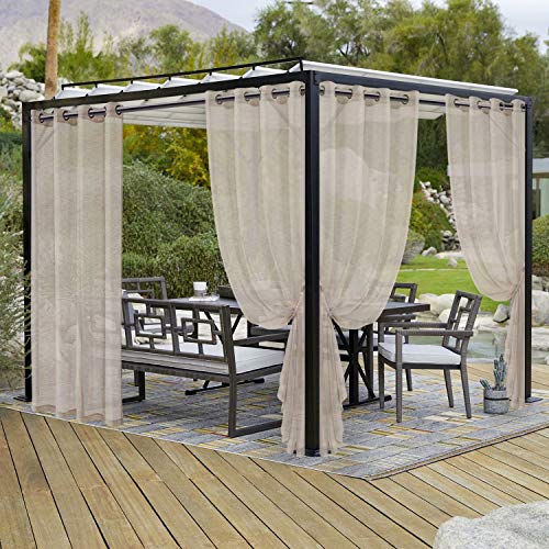 LORDTEX Burlap Linen Look Outdoor Curtain for Patio 2 Panels - Waterproof Sheer Curtains for Pergola, Porch, Cabana, Gazebo Grommet Indoor/Outdoor Voile Sheer Drapes (52 x 120 inch, Linen)