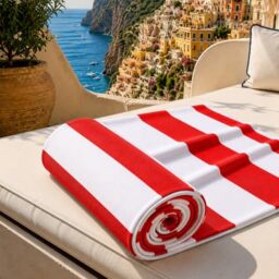PETTI Artigiani Italiani - Microfibre Beach Towel, Beach or Pool Towel, Beach Towel, Large 90 x 180 cm, White Red Stripes