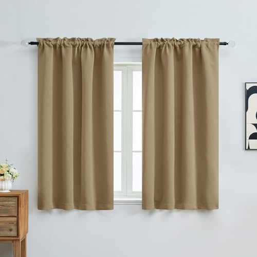 OVZME Taupe Short Blackout Curtains for Bedroom 54 Inches Long 2 Panels, Modern Window Treatment Solid Thermal Insulated Curtains for Living Room, Dual Rod Pocket Blackout Drapes, 2x40Wx54L Inches