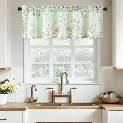 Leeva Rustic Kitchen Curtains Valances, 60 x 18 Inch Rod Pocket Valance Short Curtain Window Drapery for Living Room, 1 Panel, Leaves Pattern