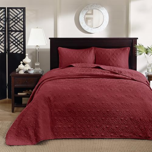 "Madison Park All Season, Lightweight Coverlet Bedspread Bedding Set, Matching Shams, Microfiber, Red, Queen(102""x118"")"