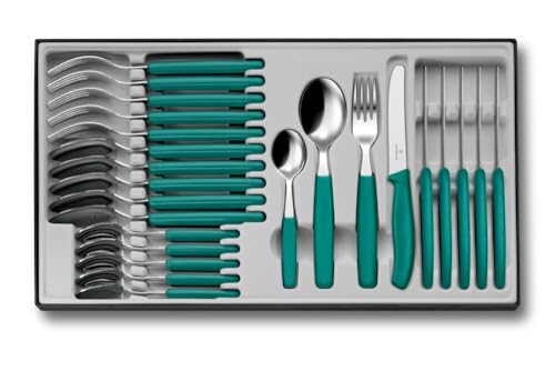 Victorinox Swiss Classic 24-Piece Table Cutlery Set, 11 cm Serrated Blade - Indispensable 24-piece dinner set with serrated table knives, forks, spoons and coffee spoons for 6 people. Swiss Made