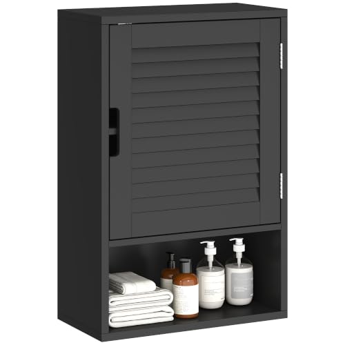 HOMCOM Bathroom Cabinet Wall Storage Shelves 40 x 20 x 60 cm Black - Wall Mounted, Adjustable Shelves, Toilet Storage Cupboard, Bathroom, Living Room
