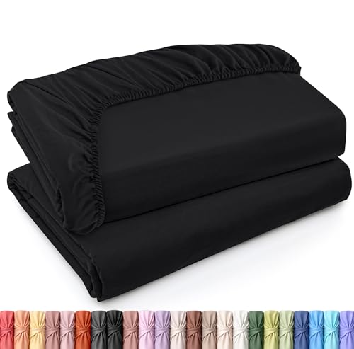 Utopia Bedding Twin XL Fitted Sheets - Bulk Pack of 2 Bottom Sheets - Soft Brushed Microfiber - Deep Pockets - Shrinkage & Fade Resistant - Easy Care (Twin XL, Black)