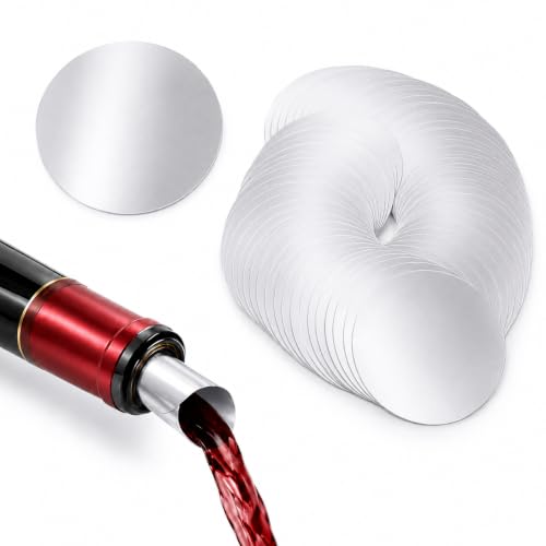 Flexible Anti Drip Wine Pour Sheets Reusable Wine Pourer Discs - Aluminium Foil & PET Bottle Stopper, 7.5cm Bar & Home Wine Accessories, 60 Pcs