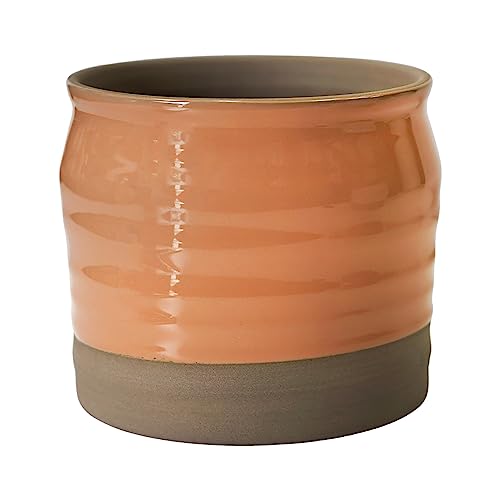 Ivyline Puro Lipped Gloss Ripple Planter in Peach - Waterproof and Premium Stoneware - Stylish Indoor Textured Ceramic Houseplant Pot - H17cm x D16cm