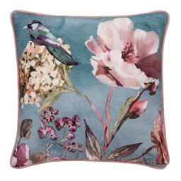 Appletree Blue Floral Bird Cushion 55x55cm – Filled Decorative Pillow with Piped Edge & Zip – Large Cotton Cushion for Sofa, Bed or Chair – Birds & Flowers Print – Home Decor Accent