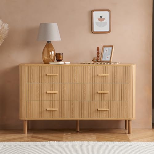 Birlea 6 Oak Brown Drawer Wooden Fluted Chest Axel