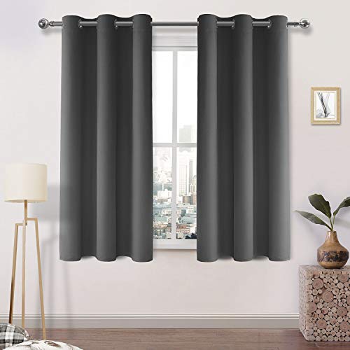 DWCN Blackout Curtains 45 Inches Long, Dark Grey Curtain for Living Room Short, Thermal Drapes for Bedroom - 2 Panels, W38 x L45 Inch Length