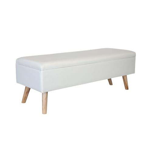 Relaxdays linen storage bench, HxWxD: 40 x 110 x 40 cm, wooden legs, padded trunk for bedroom or hallway, white