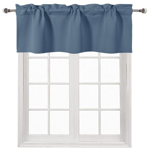 DWCN Blackout Valance for Kitchen Rod Pocket Window Valance Curtains for Windows Living Room/Basement 36 x 16 inch Long,1 Panel, Dusty Blue