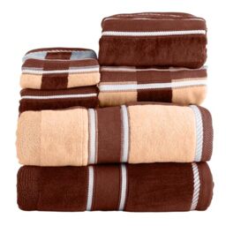 Lavish Home 6-Piece Bath Towels Set - Oakville Beige-Striped 100% Cotton Velour Set With 2 Bath Towels, 2 Hand Towels, and 2 Washcloths