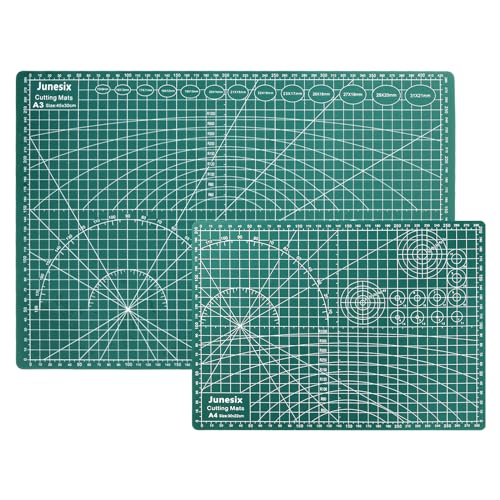 ASelected 2Pcs Self-Healing Cutting Mats, A3 & A4 Sizes, Green, PVC Material, Double-Sided Grid, Protects Furniture, Ideal for Quilting, Sewing, Paper Craft