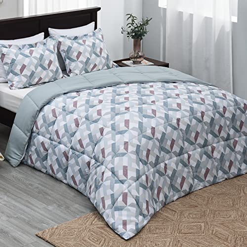 Basic Beyond King Size Comforter Set - Printed Geometry Pattern Comforter Set King Size,Lightweight Down Alternative Bed Comforter King Set(Geometry,King)