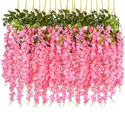 DearHouse 6 Pack Artificial Fake Wisteria Vine Ratta Hanging Garland Silk Flowers String Party Home Wedding Decor, 3.75 Feet/Piece,Pink
