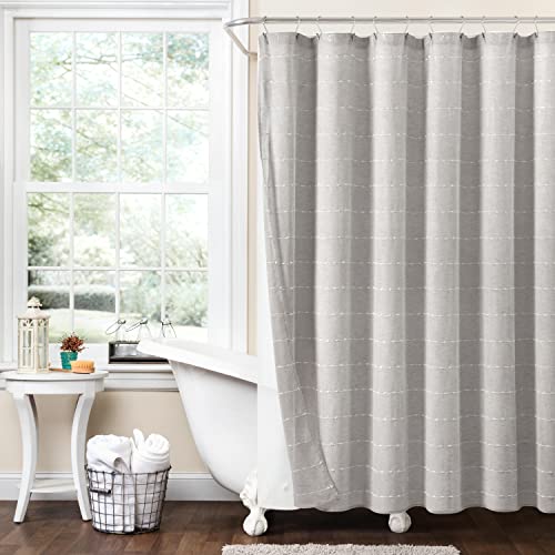 "Lush Decor Farmhouse Textured Sheer with Peva Lining 2 Piece Shower Curtain Set, 72"" x 72"", Gray"
