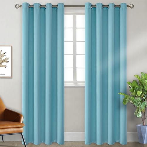 BGment Blackout Curtains - Grommet Thermal Insulated Room Darkening Bedroom and Living Room Curtains, Set of 2 Panels (52 x 95 Inch, Aqua)