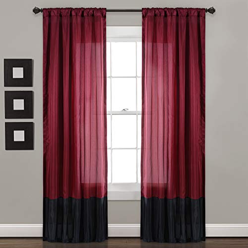 "Lush Decor Milione Fiori Window Curtains Panel Set for Living, Dining Room, Bedroom (Pair), 42"" W x 84"" L, Red/Black"