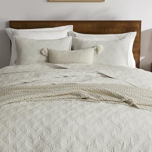 WDCOZY 100% Cotton Oversized King Quilt Set - Beige California Cal King Size Soft Lightweight Modern Bedspread, Farmhouse Country Rustic Coverlet, Textured Like Linen, Shabby Chic Bedding