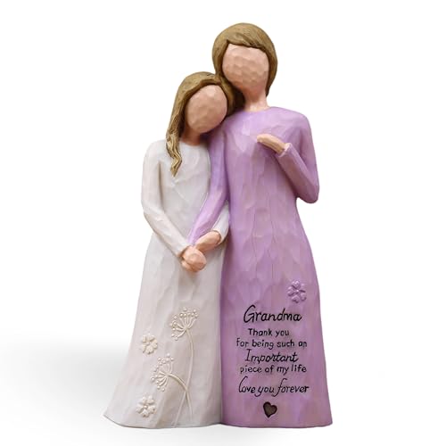 AUMELO Grandma Birthday Gifts from Granddaughter, Great Grandma Gifts for Birthday Christmas Mothers Day, Grandmother Granddaughter Embrace Hand-Painted Resin Figurine(Purple)