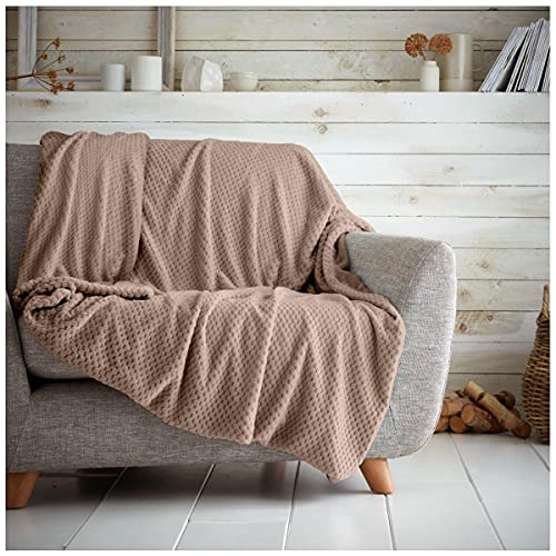 GC GAVENO CAVAILIA Premium Popcorn Honey Comb Sofa Bed Blanket, Easy Care Super Soft & Warm Fluffy Settee Waffle Throw, Oyster, 200X240
